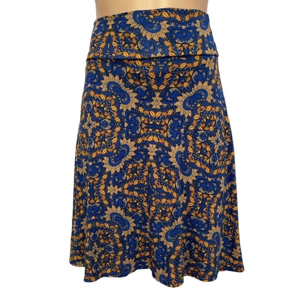 LULAROE Simply‎ Comfortable Pull-on A-Line Skirt Large Bold Blue Pattern Stretch